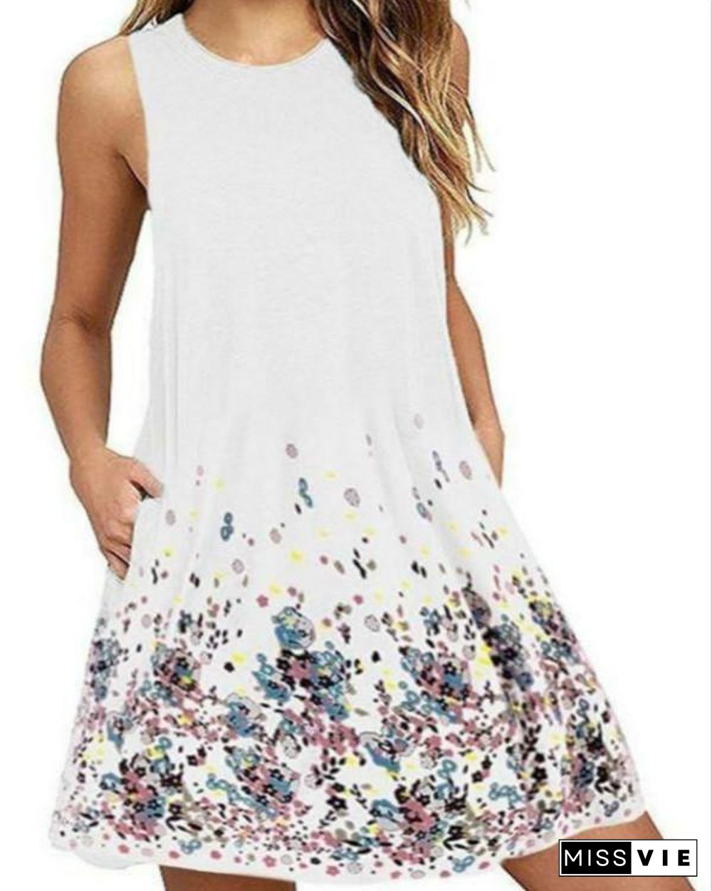 Crew Neck Women Summer Dresses Shift Casual Cotton-Blend Dresses