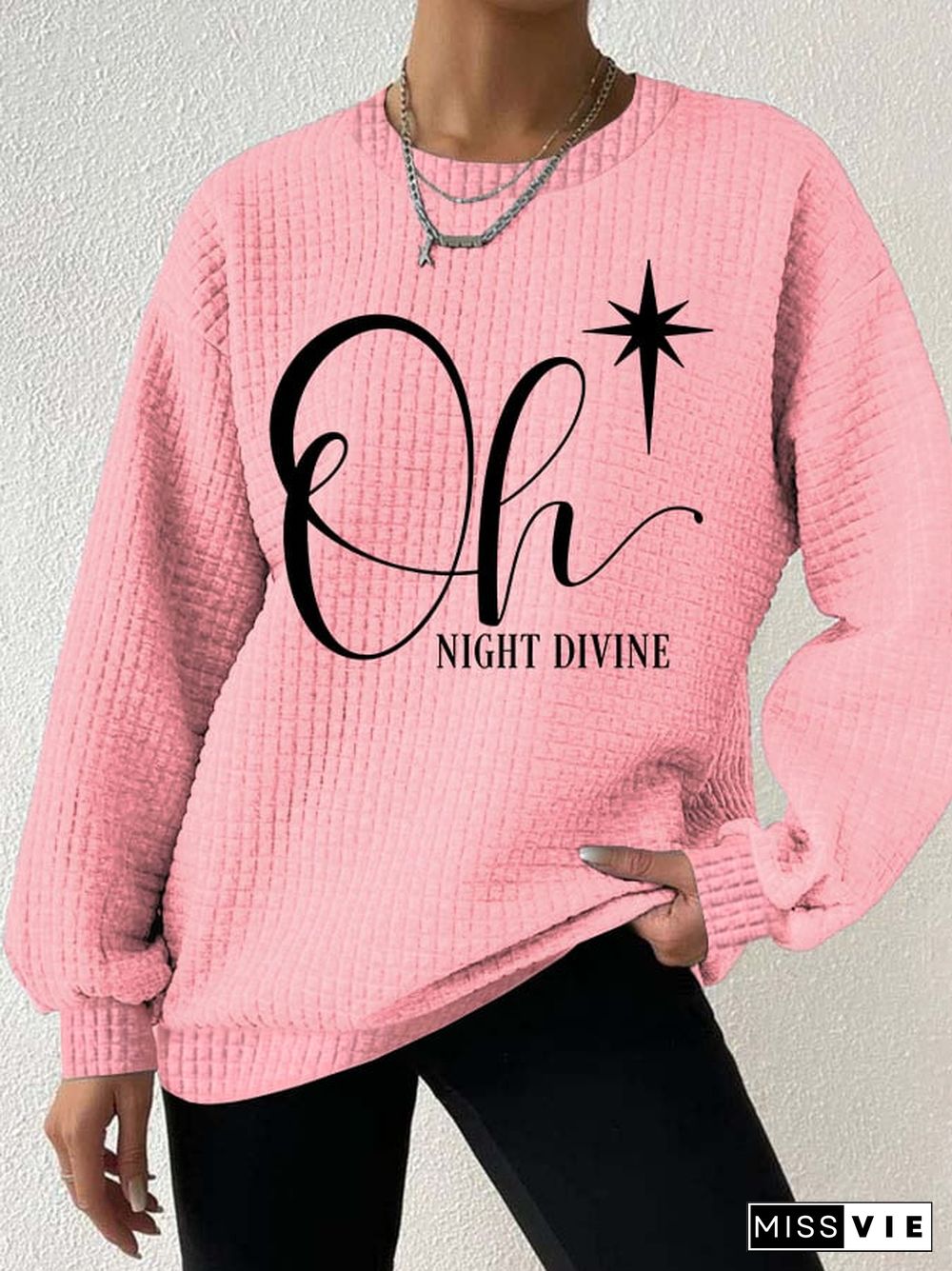 Women's Christmas Oh Night Divine Casual Waffle Sweatshirt