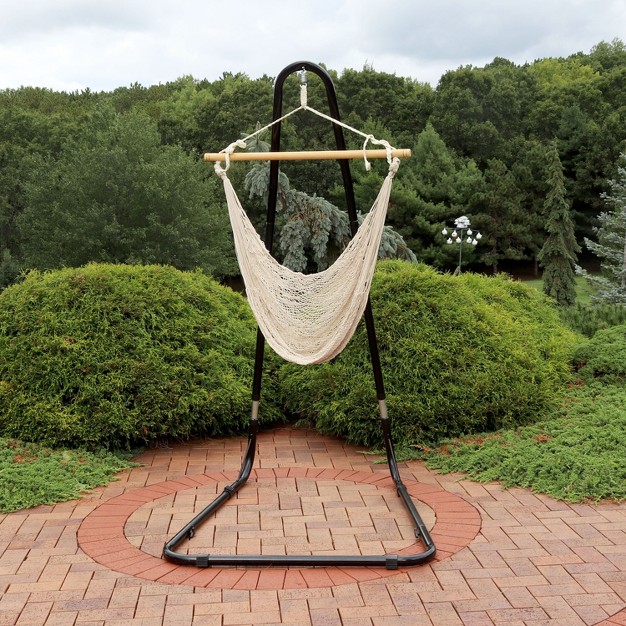 Sunnydaze Cotton nylon Outdoor Mayan Hammock Chair With Adjustable Stand 330 Lb Weight Capacity Natural