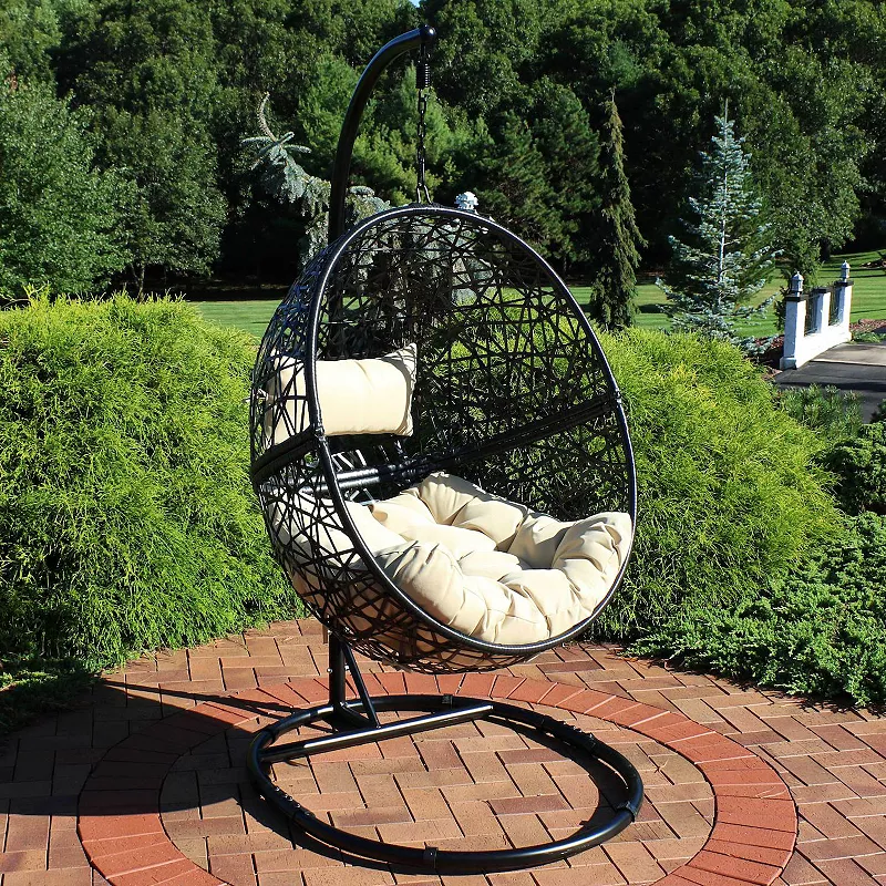 Sunnydaze Jackson Resin Wicker Hanging Egg Chair With Stand