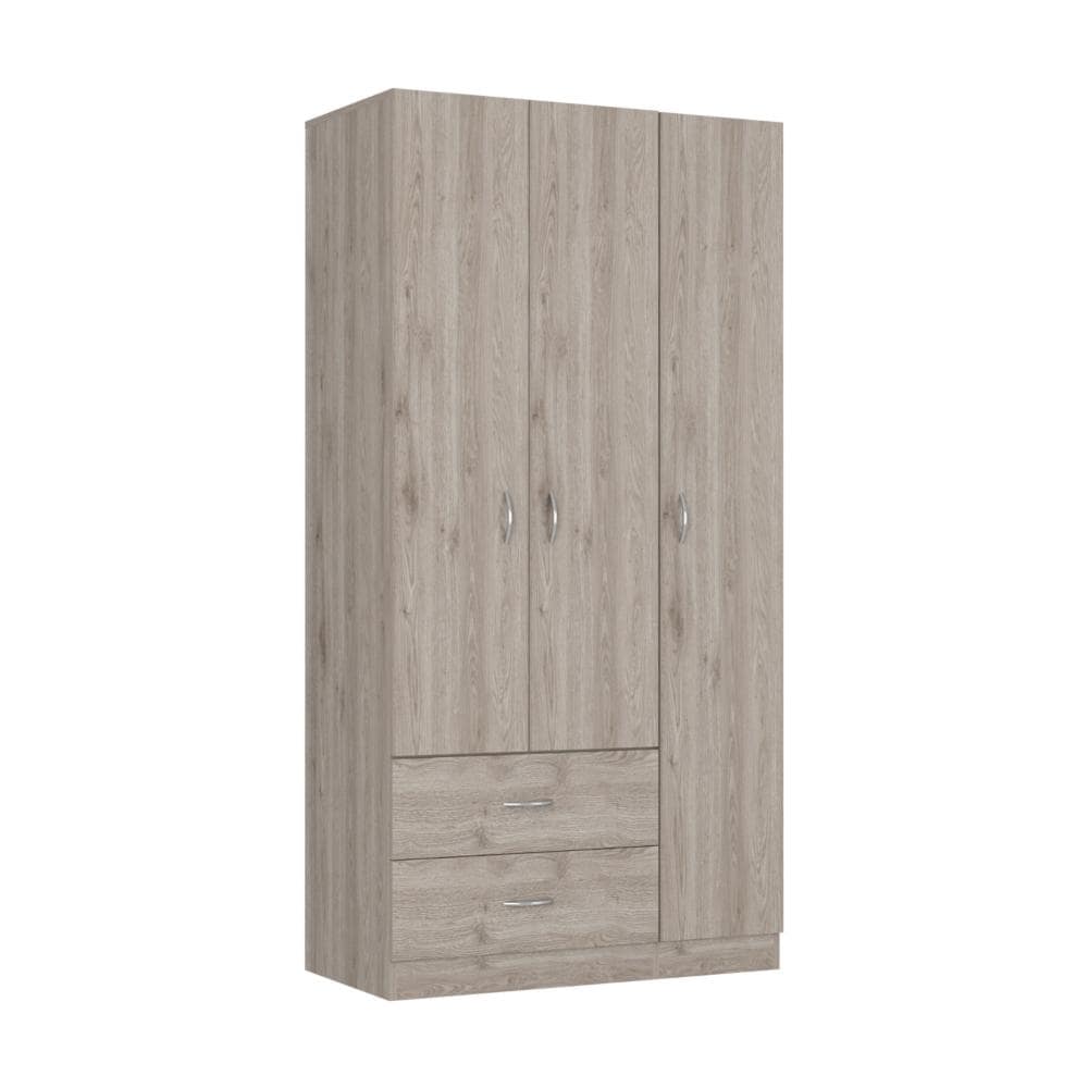 Bedroom 3 Door Armoire with Drawers   Shelves and Hanging Rod  Gray