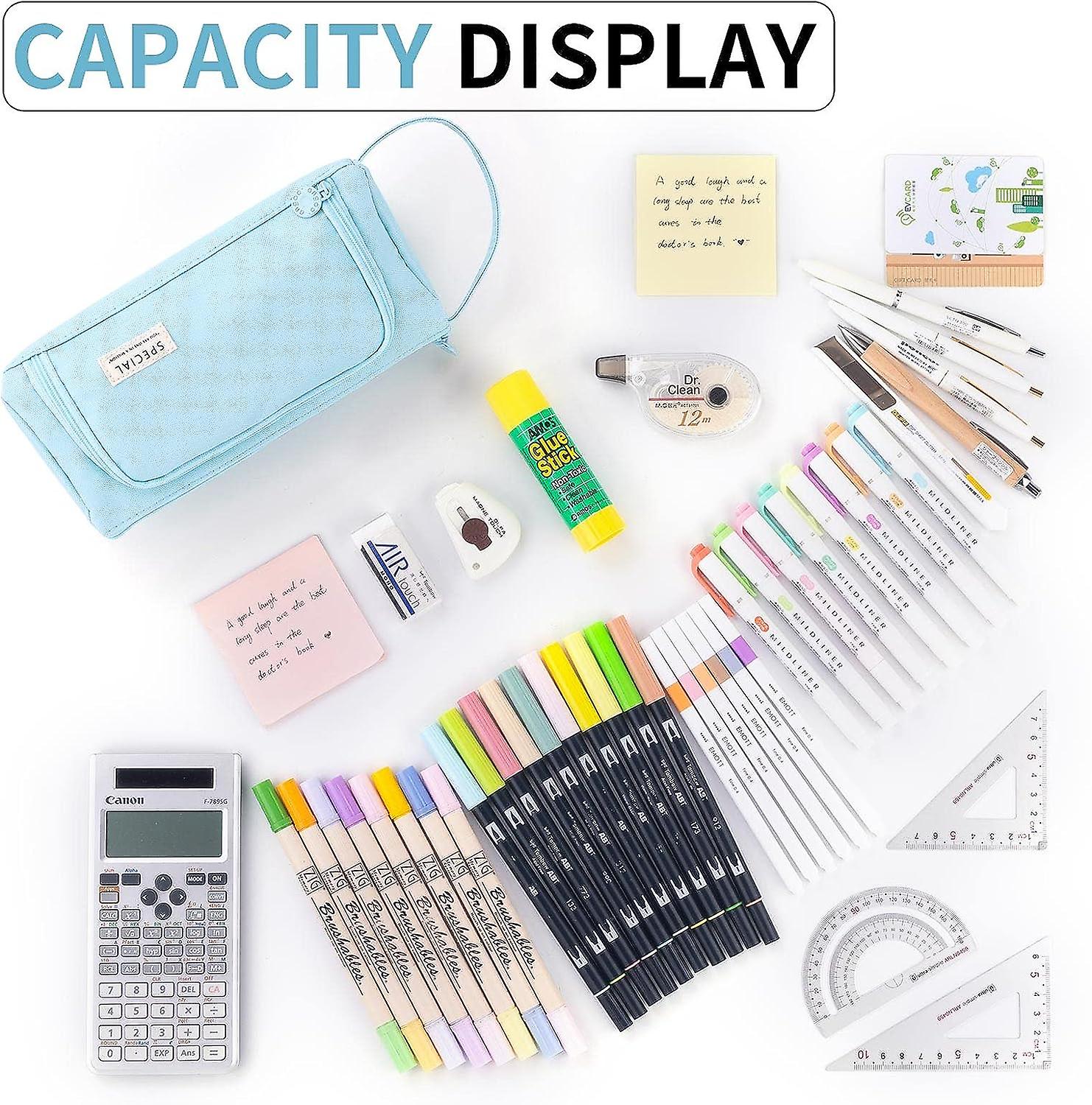 Pencil Case Handheld Pencil Pouch Multi-slot Pen Bag Stationery Storage For Teen Student College Office Adults - Blue