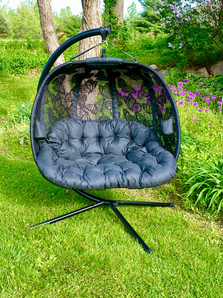 66H x 50W x 43D Black Hanging Loveseat Butterfly Design   Transitional   Hammocks And Swing Chairs   by IDEAZ International  LLC  Houzz