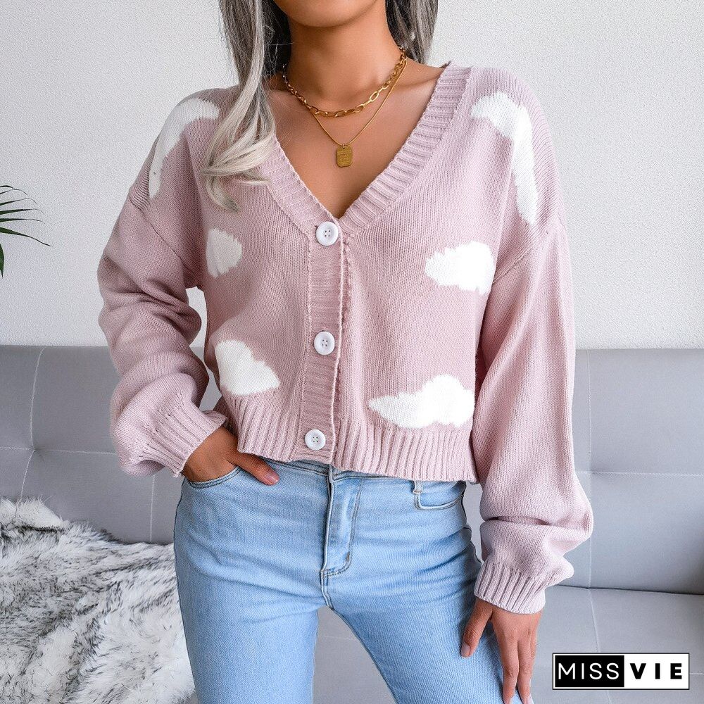 Vintage Casual Knitted Cardiagn For Women Autumn And Winter New White Cloud Knitted Cardigan Sweater Jackets Women's Clothing