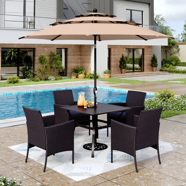 MAISON ARTS Metal/PE Rattan 6piece Outdoor Dining Set with Umbrella