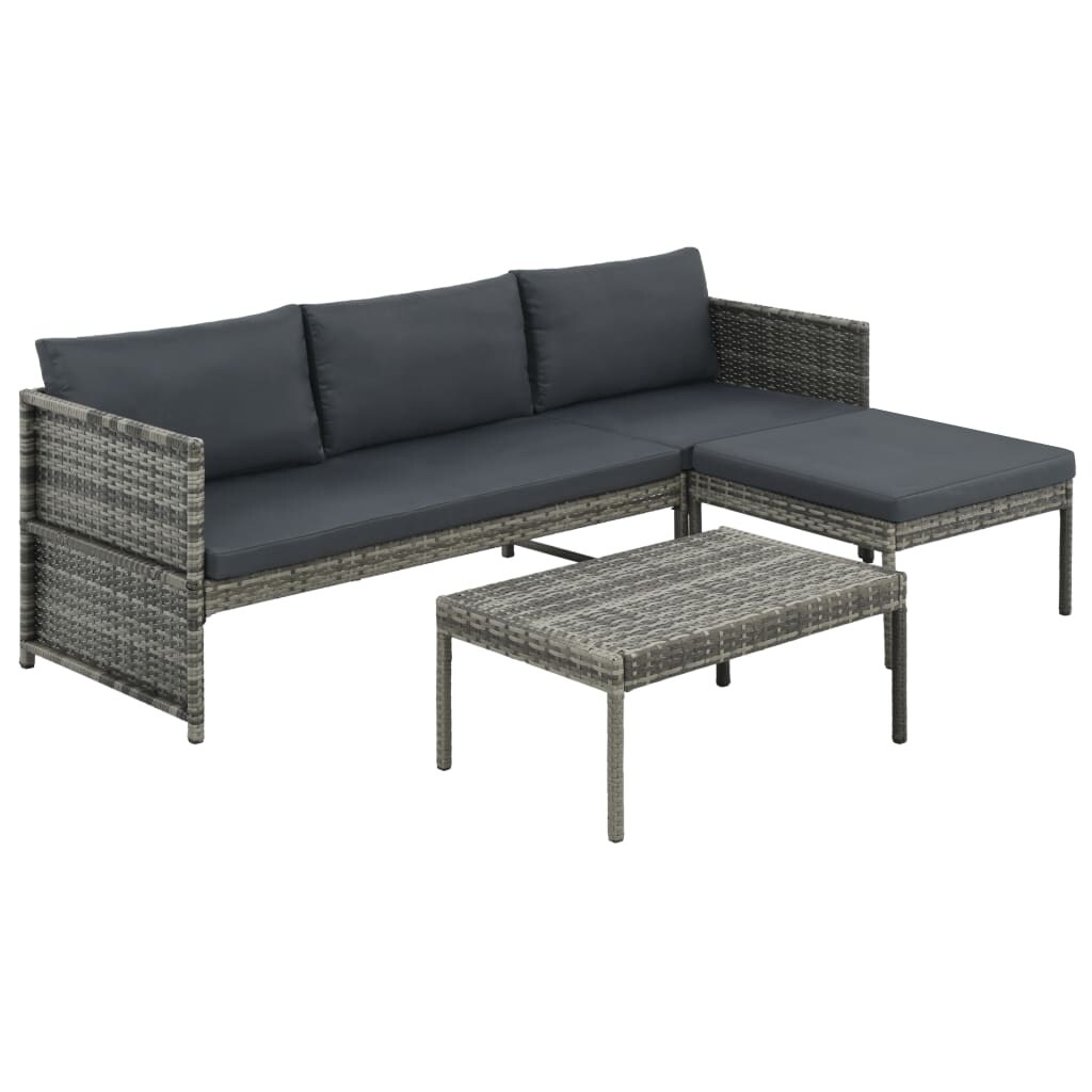 3 Piece Patio Lounge Set with Cushions Poly Rattan Gray - Overstock - 36363832