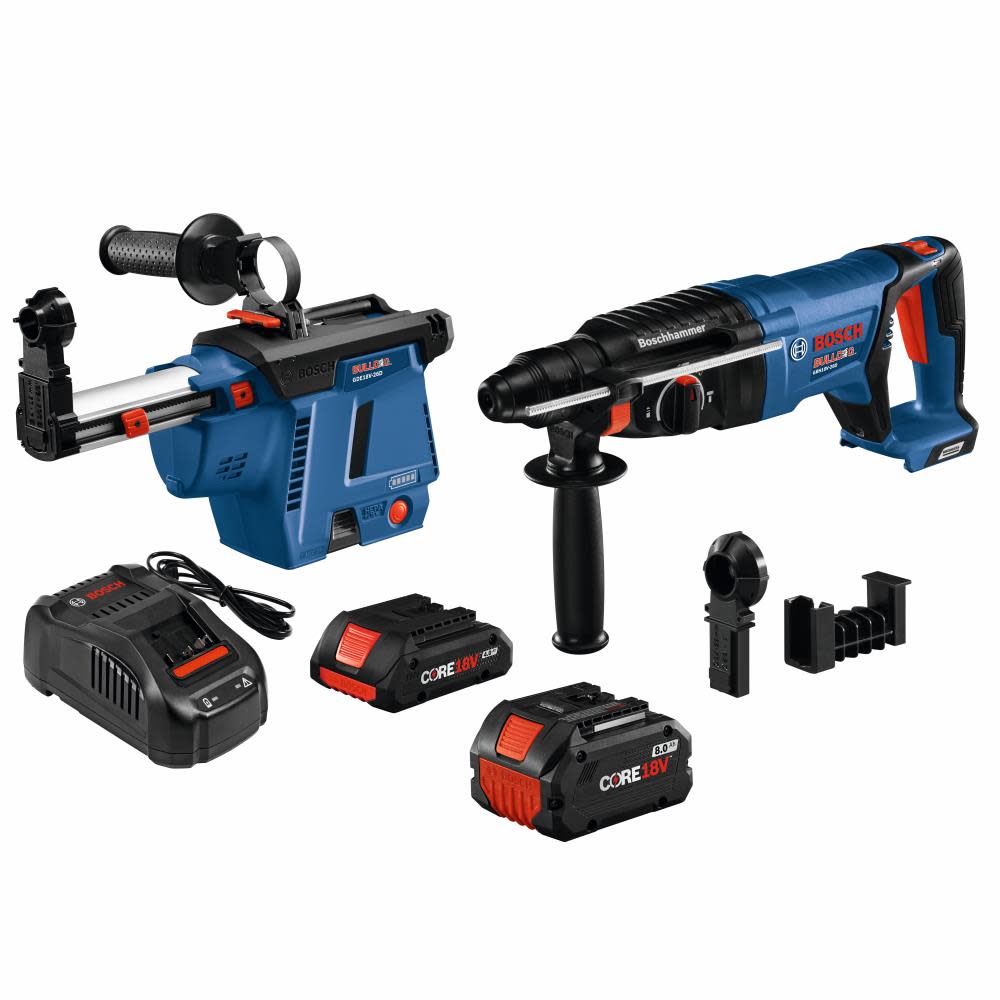 18V EC Brushless SDS-plus? Bulldog? 1 In. Rotary Hammer Kit with Mobile Dust Extractor and (2) CORE18V Batteries ;