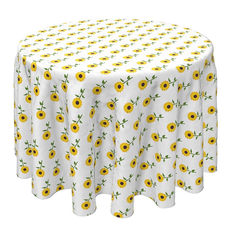 Round Tablecloth， 100% Cotton， 60 Round， Sunflower Repeat