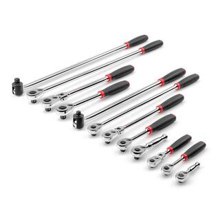 TEKTON 14 in. 38 in. 12 in. Drive Quick-Release Comfort Grip Ratchet and Breaker Bar Set (12-Piece) SDR99005