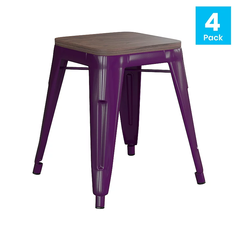 Flash Furniture Kai Purple Backless Table Height Stool 4-piece Set