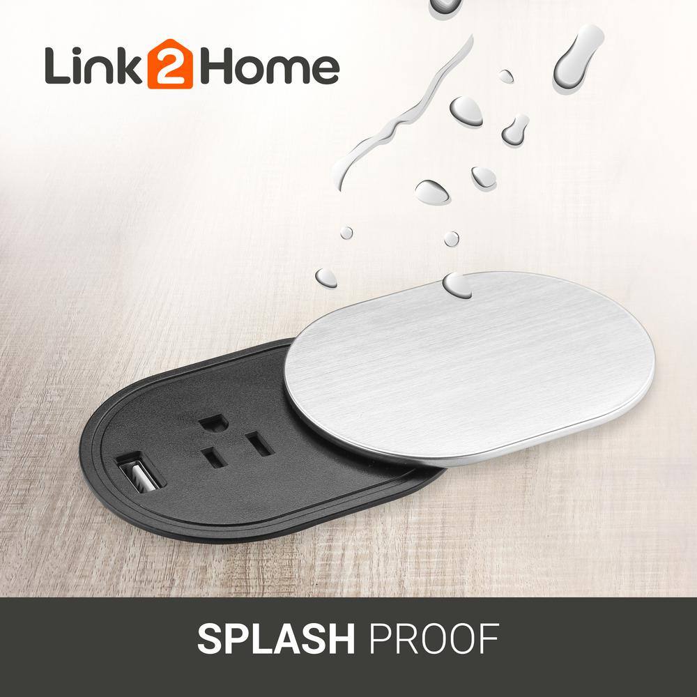 Link2Home 1-Power-Outlet Space Saver Grommet Socket 1 USB Port 2.4 Amp Splash Resistant in Stainless-Steel EM-PU-300E