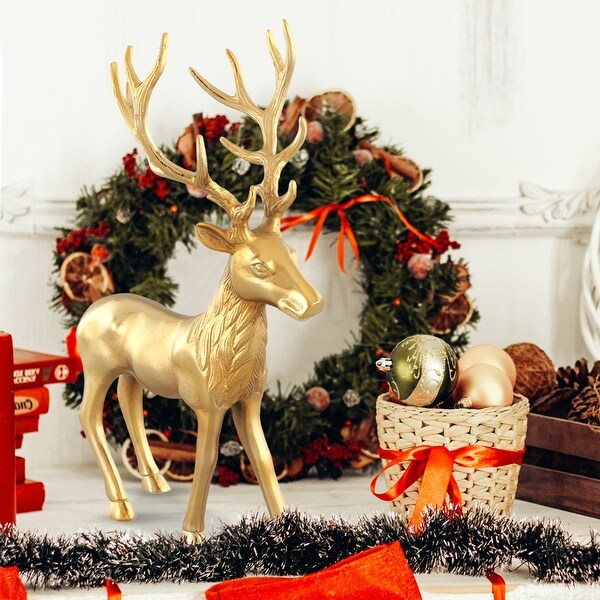 Costway Standing Reindeer Statue Aluminum Deer Sculpture for Indoors