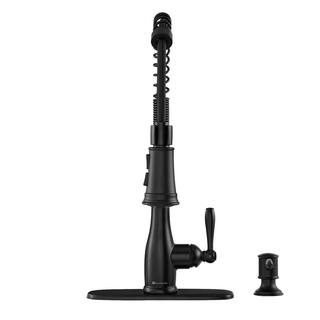 Glacier Bay Mandouri Single-Handle Spring Neck Pull-Down Sprayer Kitchen Faucet with Soap Dispenser in Matte Black HD67458-1310H