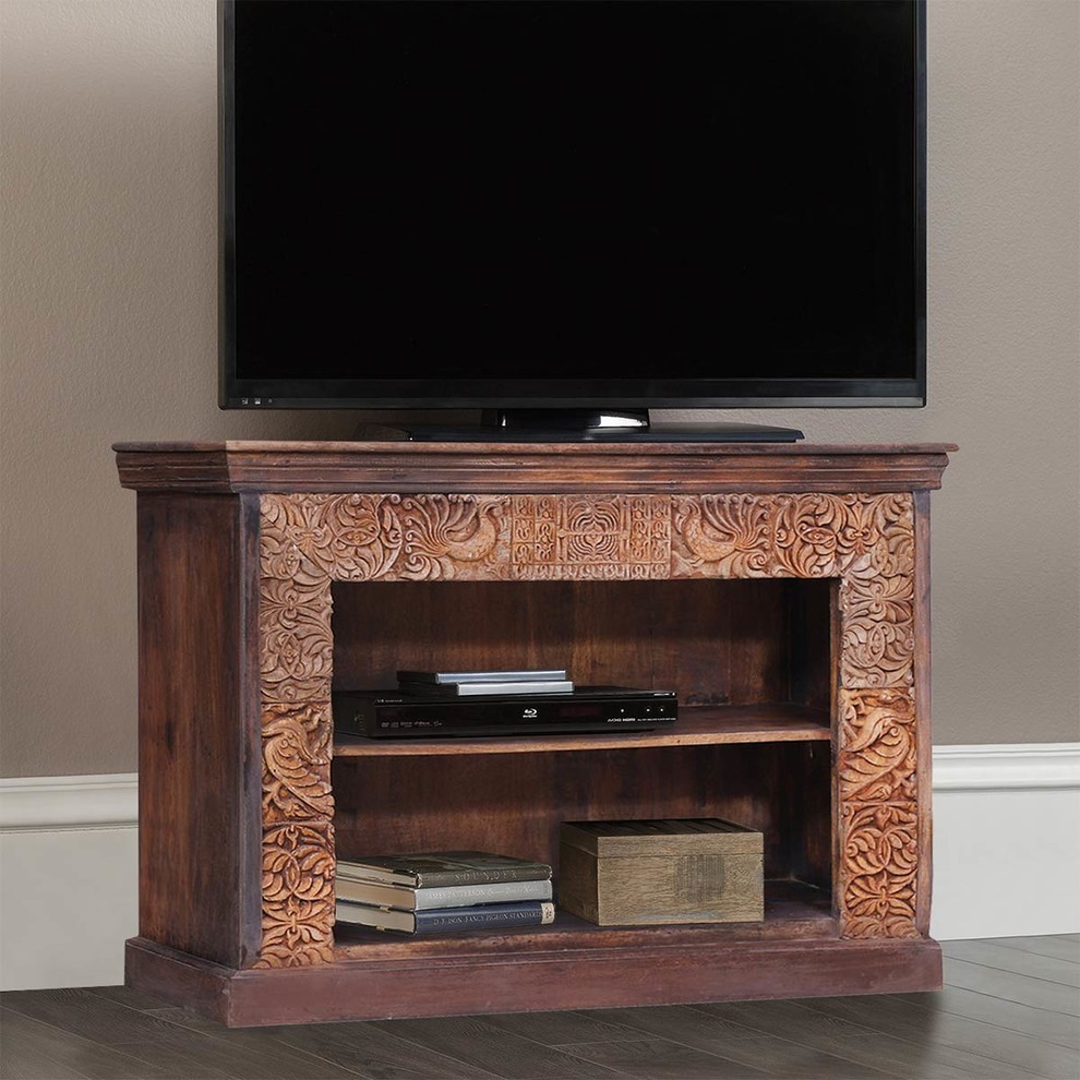 Altenburg Carved Frame Reclaimed Wood Media Console TV Stand   Traditional   Entertainment Centers And Tv Stands   by Sierra Living Concepts Inc  Houzz