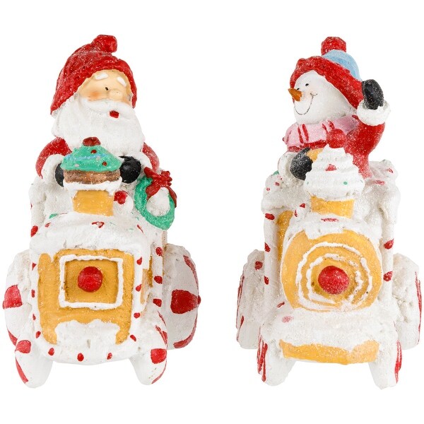 Set of 2 Santa Snowman On Gingerbread Trains Christmas Figures 6.75