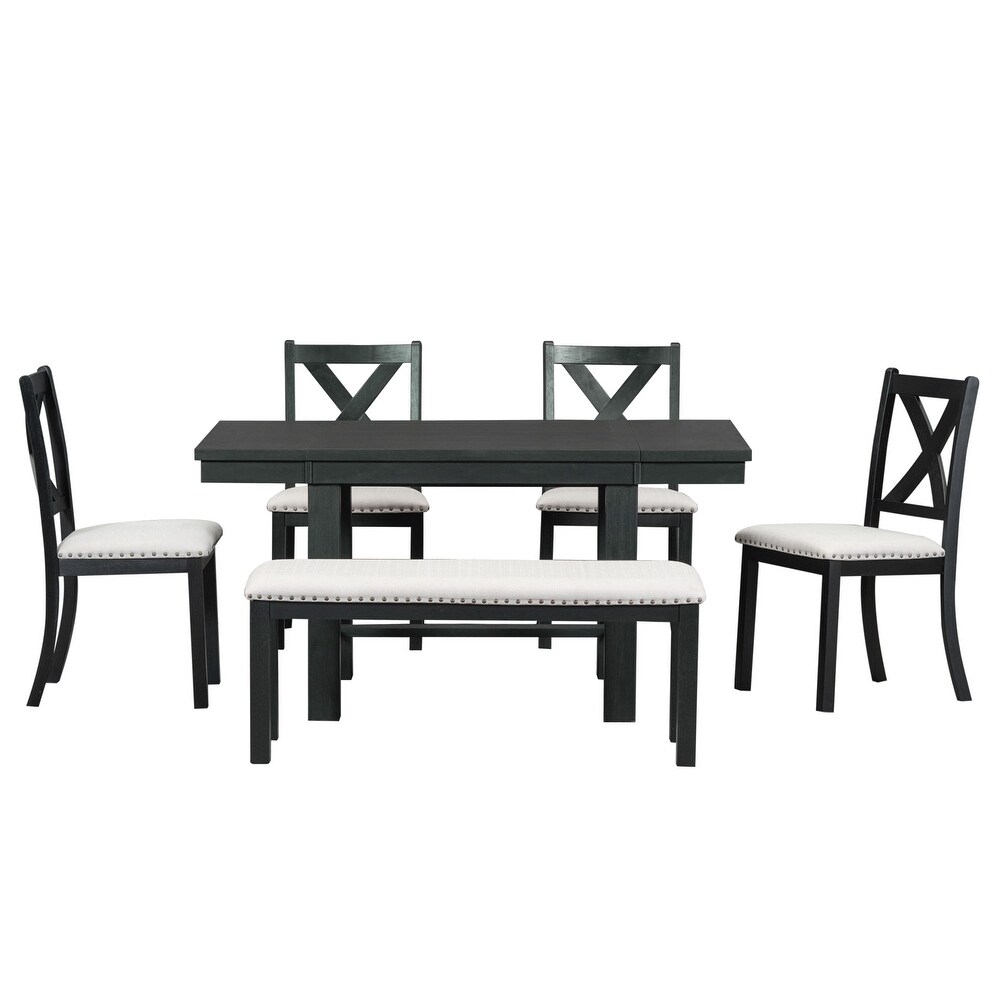 6 Piece Extendable Dining Table w/4 Chairs and 2 11\