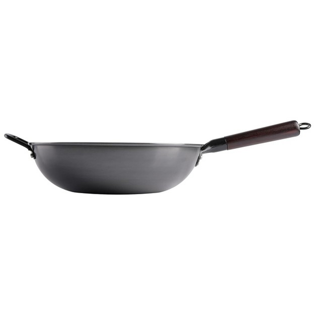 Gibson Home Stargaze 13 Inch Carbon Steel Nonstick Debossed Wok With Wood Handle In Black