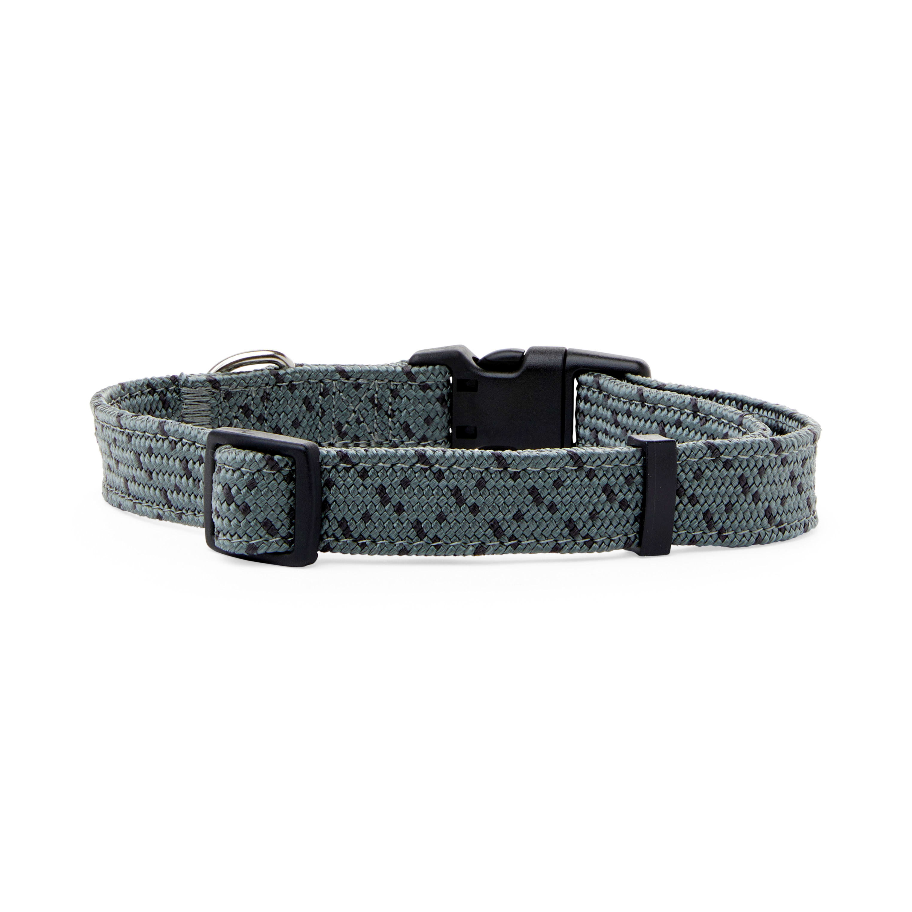 YOULY The Adventurer Grey  Black Webbed Nylon Dog Collar， Small