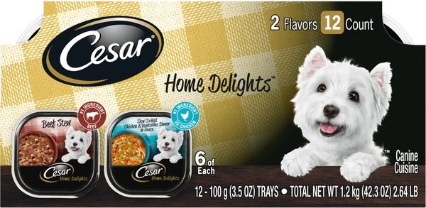 Cesar Home Delights Slow Cooked Chicken and Vegetables and Beef Stew Variety Pack Dog Food Trays