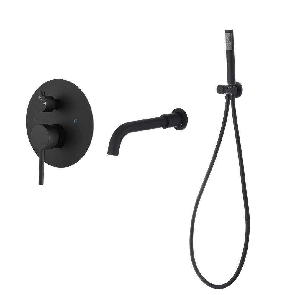 Flynama 2-Handle 1- Spray Wall Mounted Tub and Shower Faucet Handheld Bathtub Faucet in Matt Black (Valve Included) MSQ-CT11120858