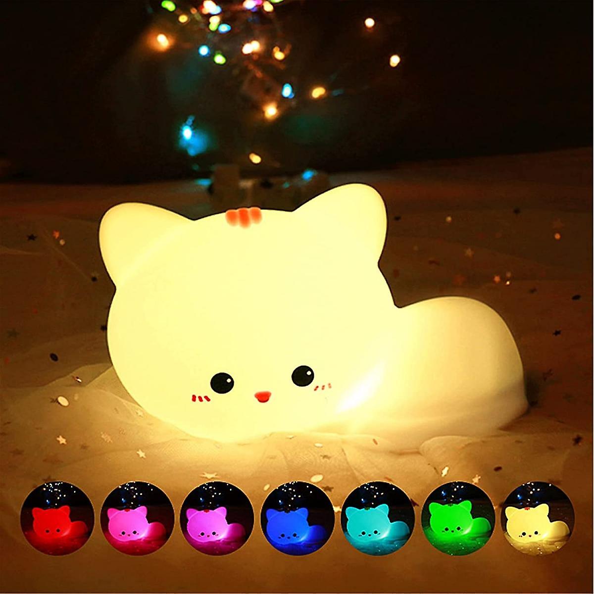 Cute Cat Night Light Kids， 7 Colors Baby Bedside Lamps W/ Remote Control， Usb Rechargeable Protable Nightlight Room Decor Birthday Xmas Gift