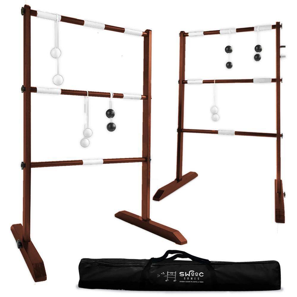 SWOOC Wooden Ladder Ball Game Set (Weather Resistant) 10 Games Included and Carrying Case Easy to Assemble Ladder Toss LADDER-TOSS-OAK