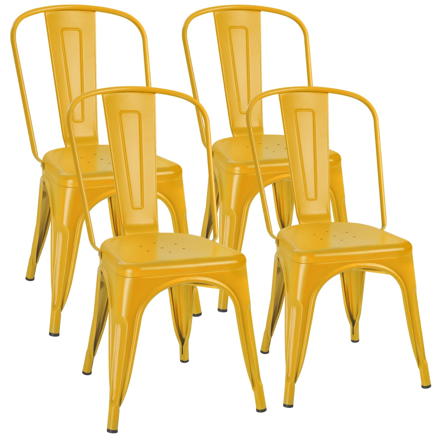 VINEEGO Metal Dining Chair Indoor-Outdoor Use Stackable Classic Trattoria Chair Fashion Dining Metal Side Chairs for Bistro Cafe Restaurant Set of 4 (Yellow)