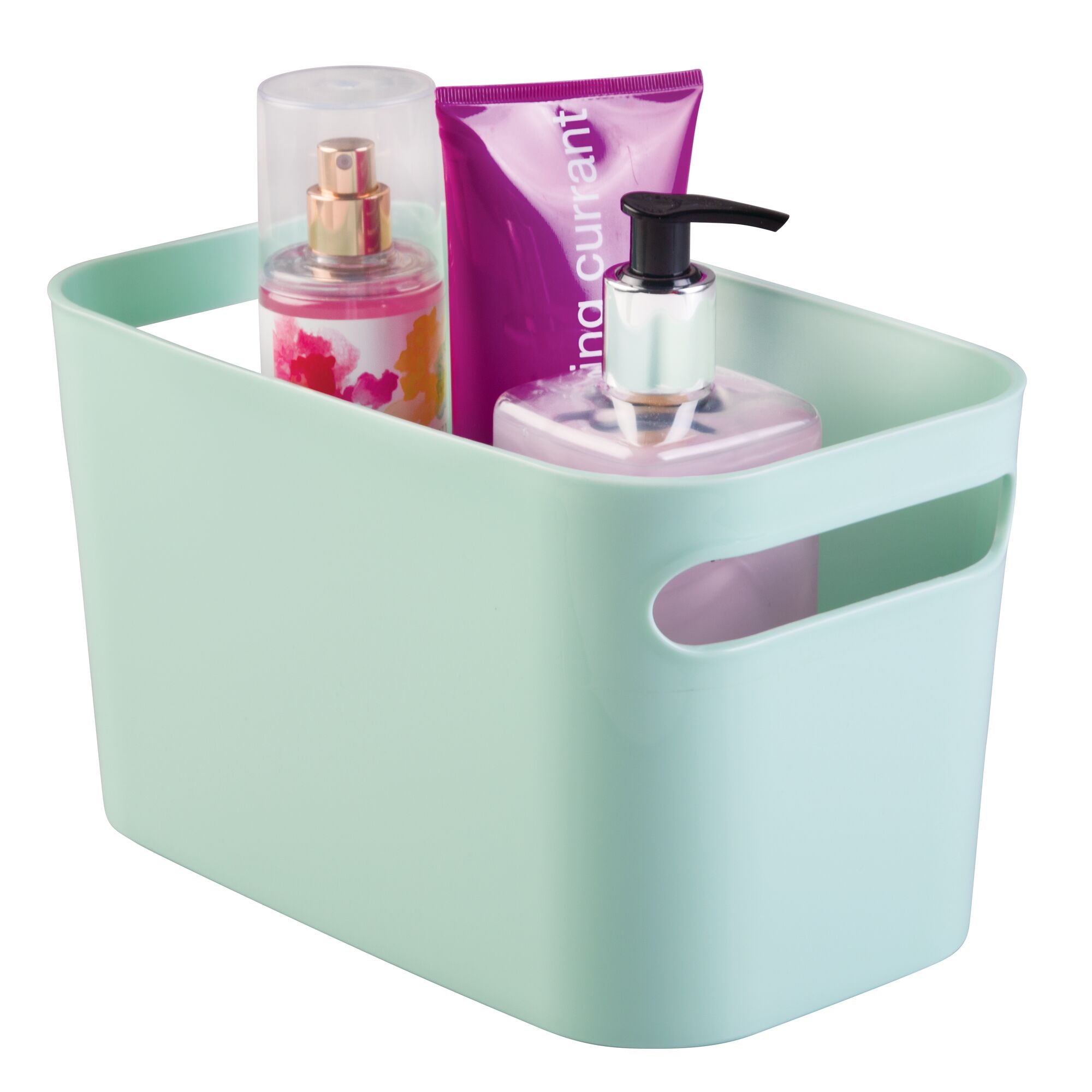 mDesign Deep Plastic Bathroom Vanity Storage Bin with Handles - Organizer for Hand Soap， Body Wash， Shampoo， Lotion， Conditioner， Hand Towel， Hair Brush， Mouthwash - 10