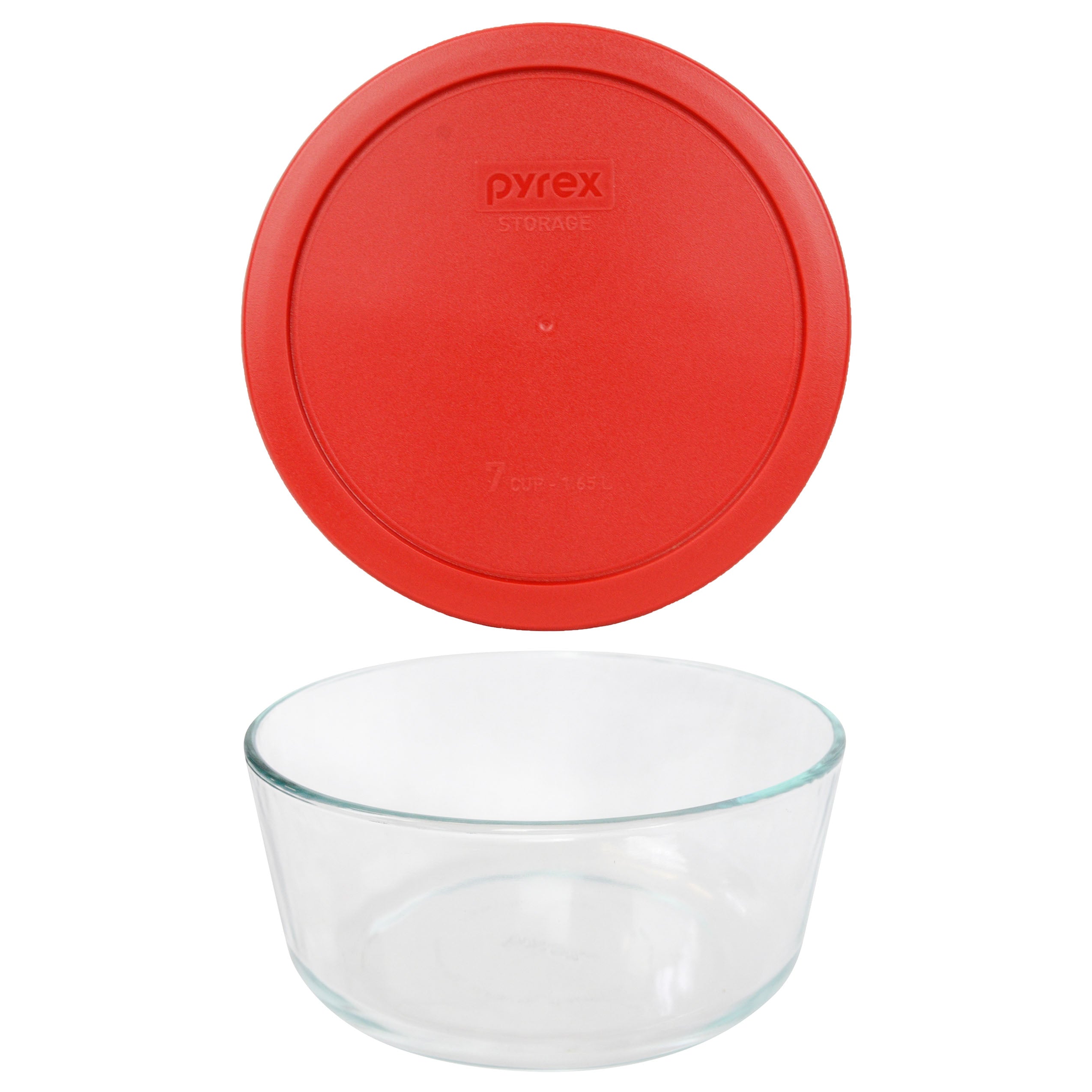 Pyrex 7203 Round 7-Cup Glass Storage Bowl and 7402-PC Poppy Red Plastic Lid Cover