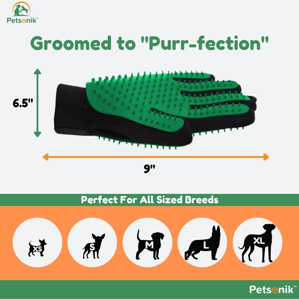 Petsonik Double Sided Dog Grooming Glove， Green