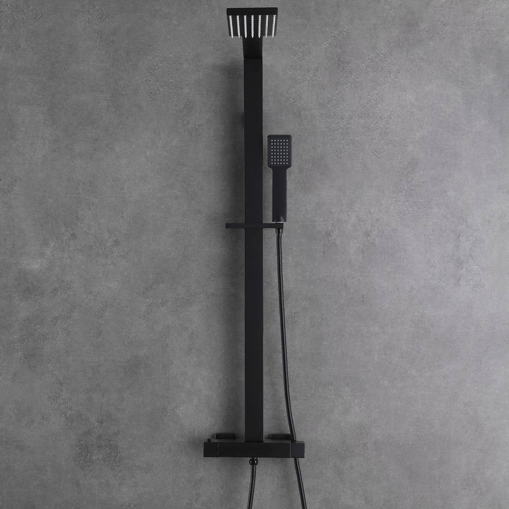 Nestfair 1-Spray Wall Bar Shower Kit with Hand Shower with Thermostatic Shower System in Matte Black KPS85001B