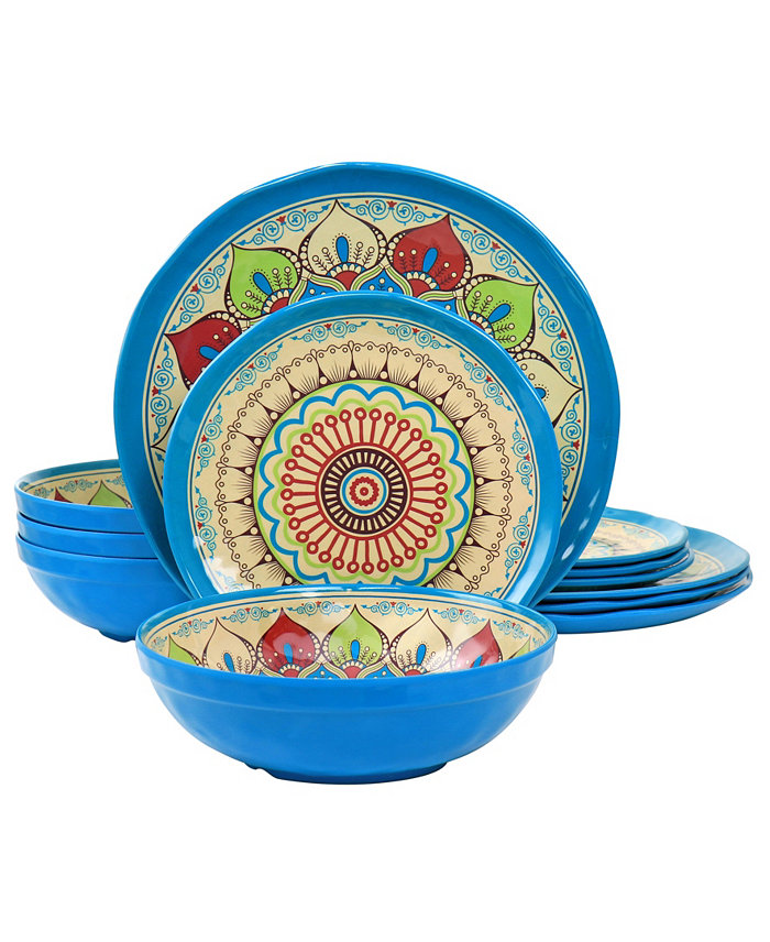 Elama Mandala Micaela 12 Piece Melamine Dinnerware Set Service for 4