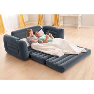 Intex Queen Size Inflatable Pull-Out Sofa Bed Couch and Chair Sleeper Dark Gray 66552EP + 2 x 66551EP