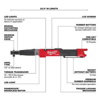 MW M12 FUEL One-Key 12-Volt Lithium-Ion Brushless Cordless 12 in. Digital Torque Wrench and 12 in. Impact Wrench 2466-20-2555-20