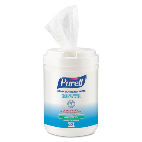 PURELL Hand Sanitizing Wipes Alcohol Formula， 6 x 7， White， 175/Canister， 6 Canisters/Carton (903106)