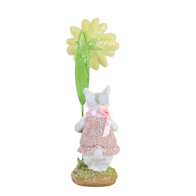 Easter Bunny In Pink Dress Figurine One Figurine 10 75 Inches Glittered Daisy Flower 20372a Polyresin Pink