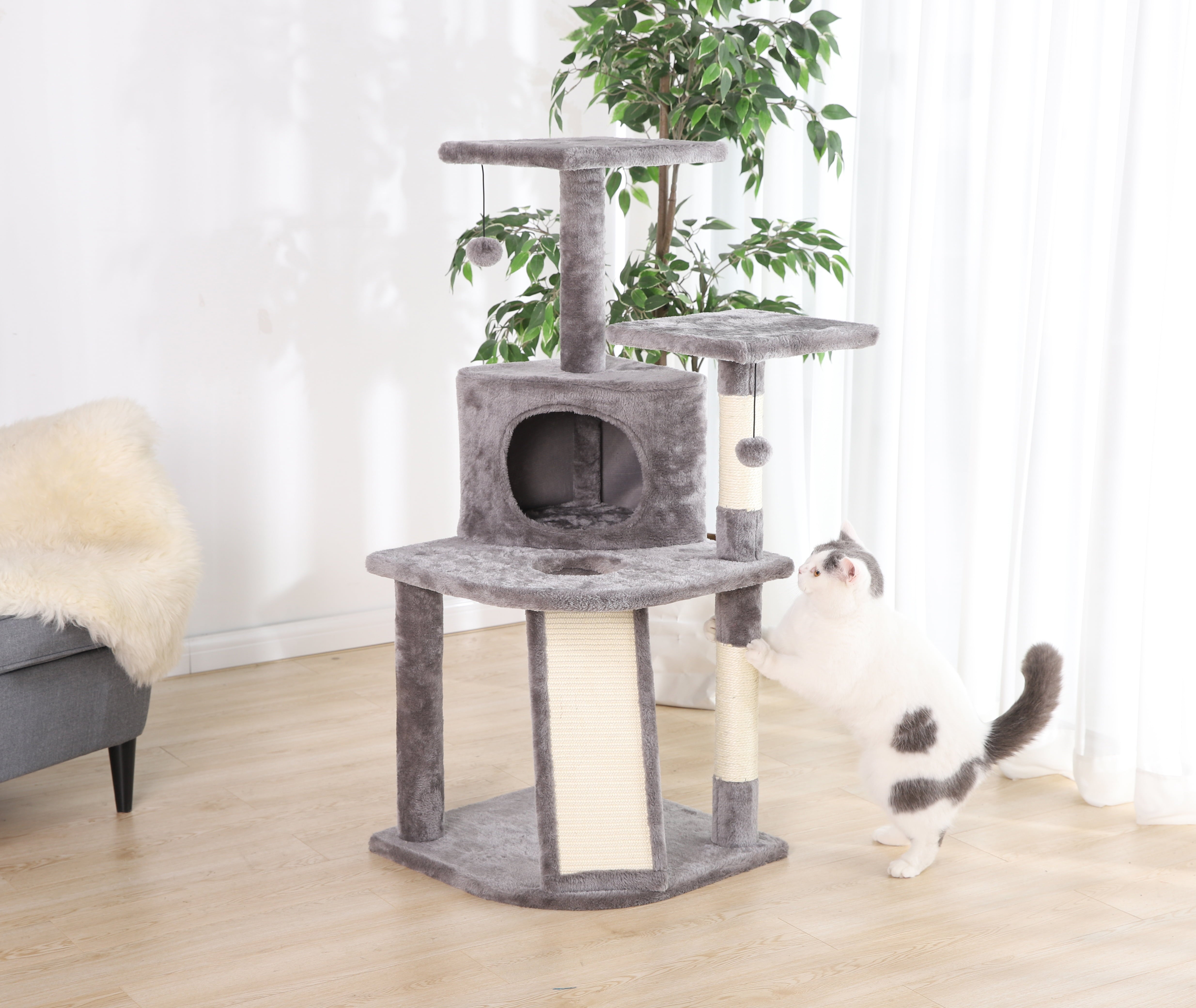 Vibrant Life 5- Level Multi-Functional Cat Tree and Condo， Gray， 45