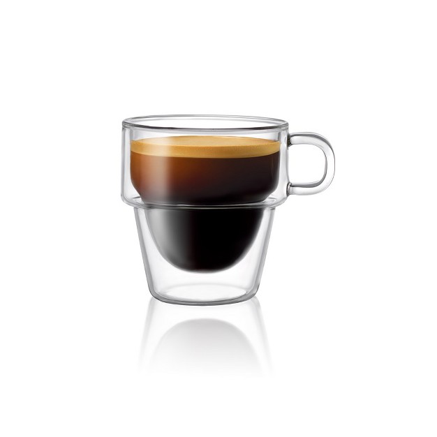 Joyjolt Stoiva Double Walled Espresso Glass Cups Set Of 4 Stackable Shot Mugs With Handle 5 Oz