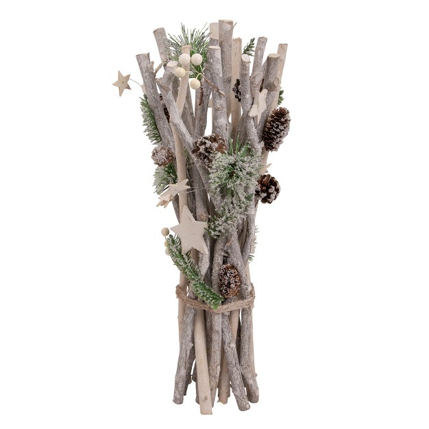 Natural Branch Bundle With Stars And Berries Christmas Decor