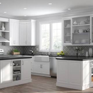 Hampton Bay Designer Series Elgin Assembled 36x34.5x23.75 in. Sink Base Kitchen Cabinet in White BS36-ELWH