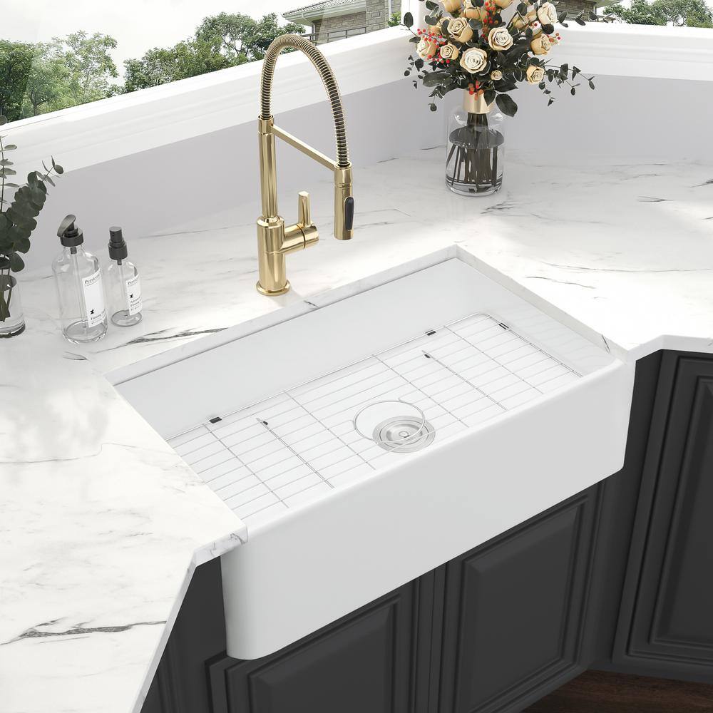 Interbath White Fireclay 30 in. Single Bowl Farmhouse Apron Kitchen Sink ITBDL302010