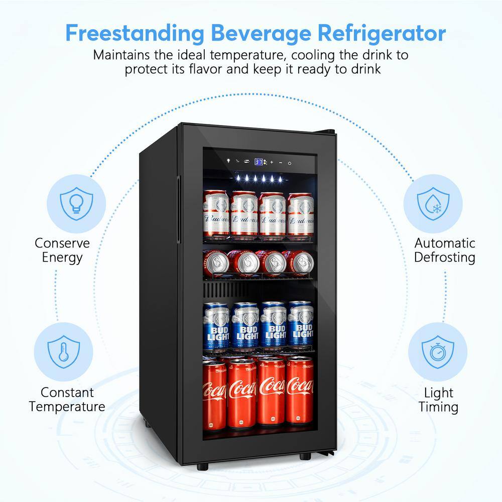 Hooure 15 in. Freestanding 130-Cans Black Stainless Steel Beverage Cooler with Adjustable Removable Shelves TYBC32HD