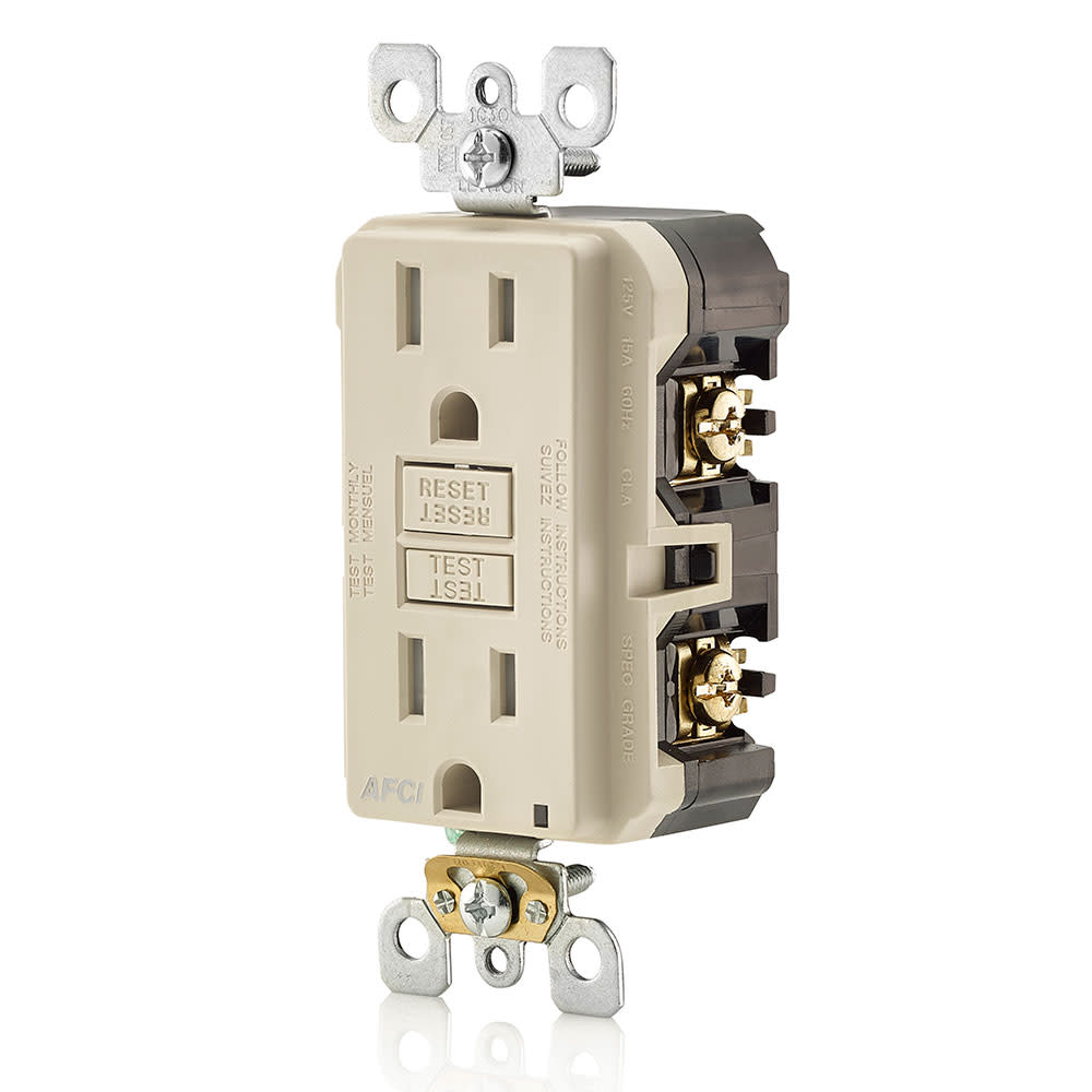 Leviton SmartlockPro AFCI Outlet 15A 120V Light Almond NEMA 5-15R ;