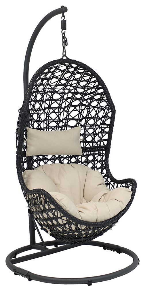 Modern Porch Swing Chair   Weather Egg Shaped Frame With Cushions   Tropical   Hammocks And Swing Chairs   by Decor Love  Houzz