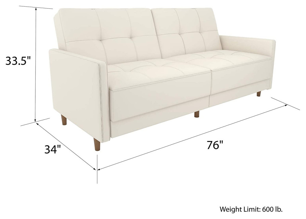 Mid Century Modern Sofa Bed  Faux Leather Upholstery With Deep Tufting  White   Contemporary   Sofas   by Decor Love  Houzz