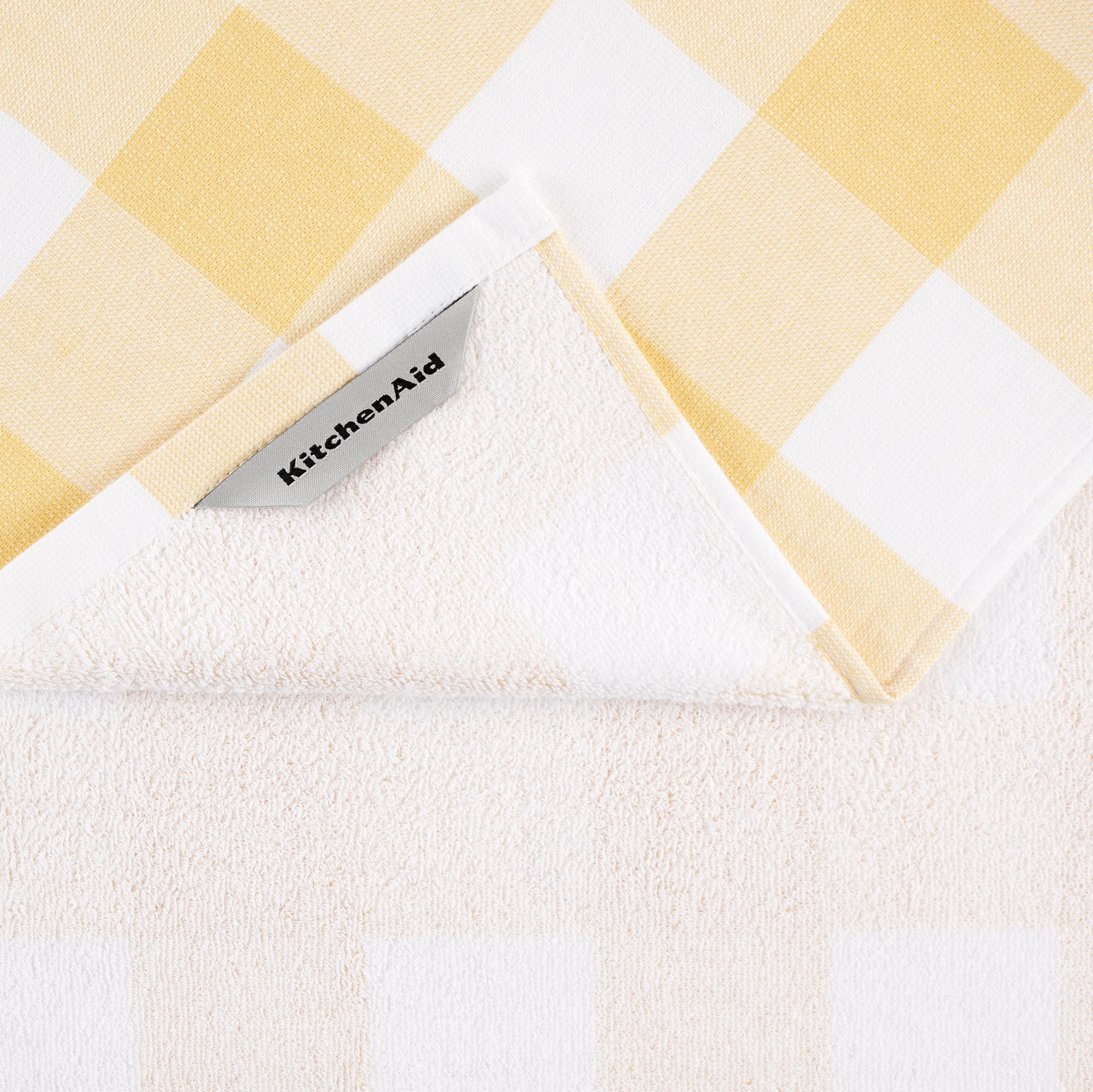 KitchenAid Stripe Gingham Dual Purpose Kitchen Towel 3-Pack Set， Majestic Yellow， 16 x 28