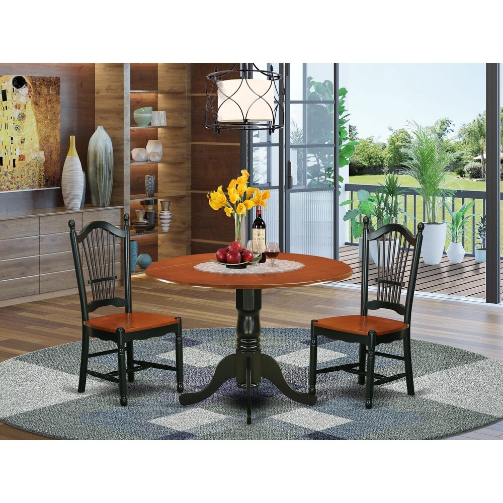 East West Furniture Dining Table Set Includes a Round Wooden Table and Kitchen Dining Chairs  Black   Cherry(Pieces Option)