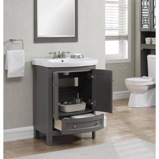 Runfine 24 in. W x 18 in. D x 34 in. Wood Gray Vanity with White Vitreous China Vanity Top and Basin RFVA0069G