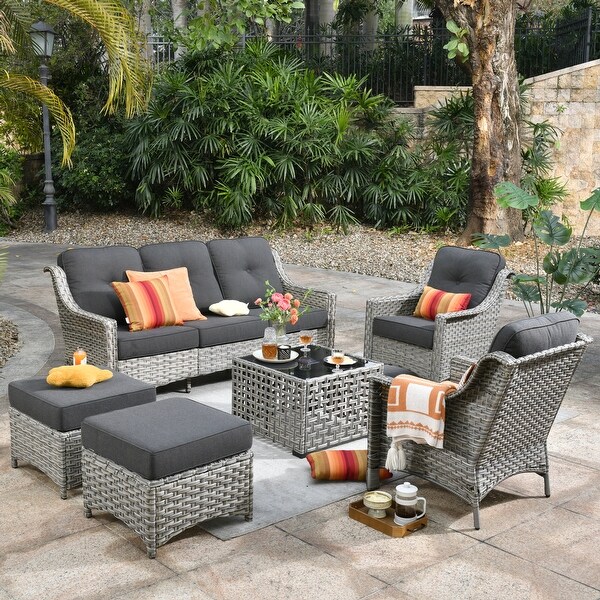 OVIOS 6 Pieces Outdoor Wicker Set With SolarPowered Table