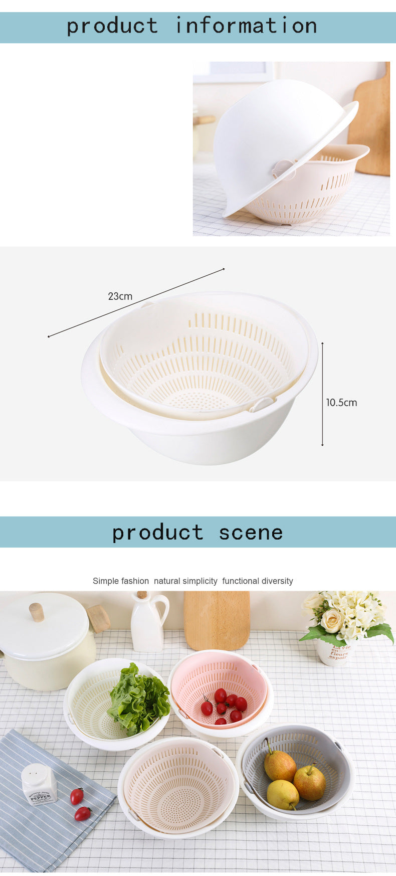 Kitchen Silicone Double Drain Basket Bowl